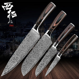 XITUOkitchen chef knife imitation Damascus pattern stainless steel cut meat sliced peeled fruit Utility santoku kitchen tool set